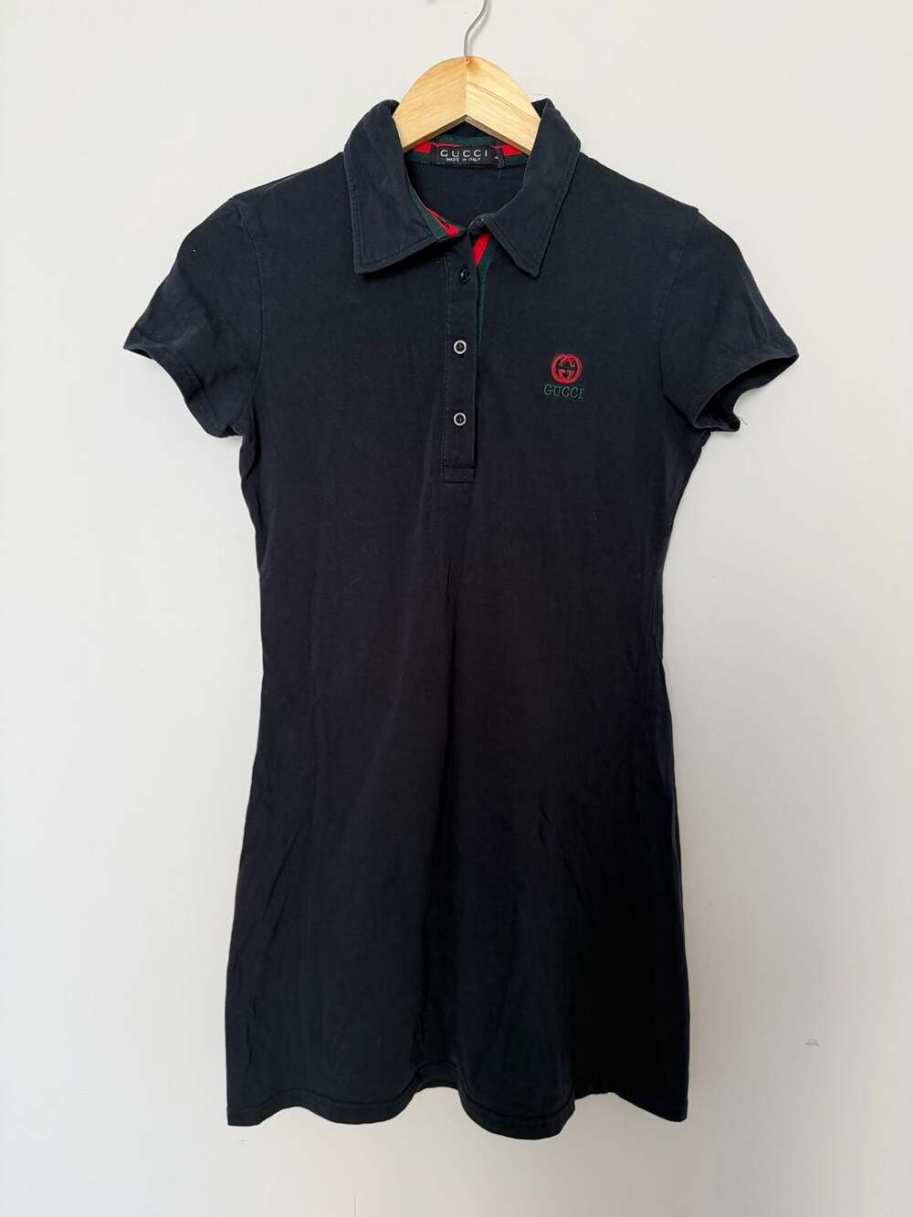 Gucci Black Polo Dress with Embroidered‎ Interlocking G Logo, Web Detail. Womens